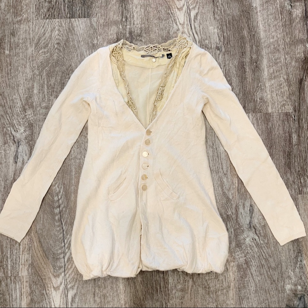 Knitted & Knotted Anthro Cream Layered Sweater S